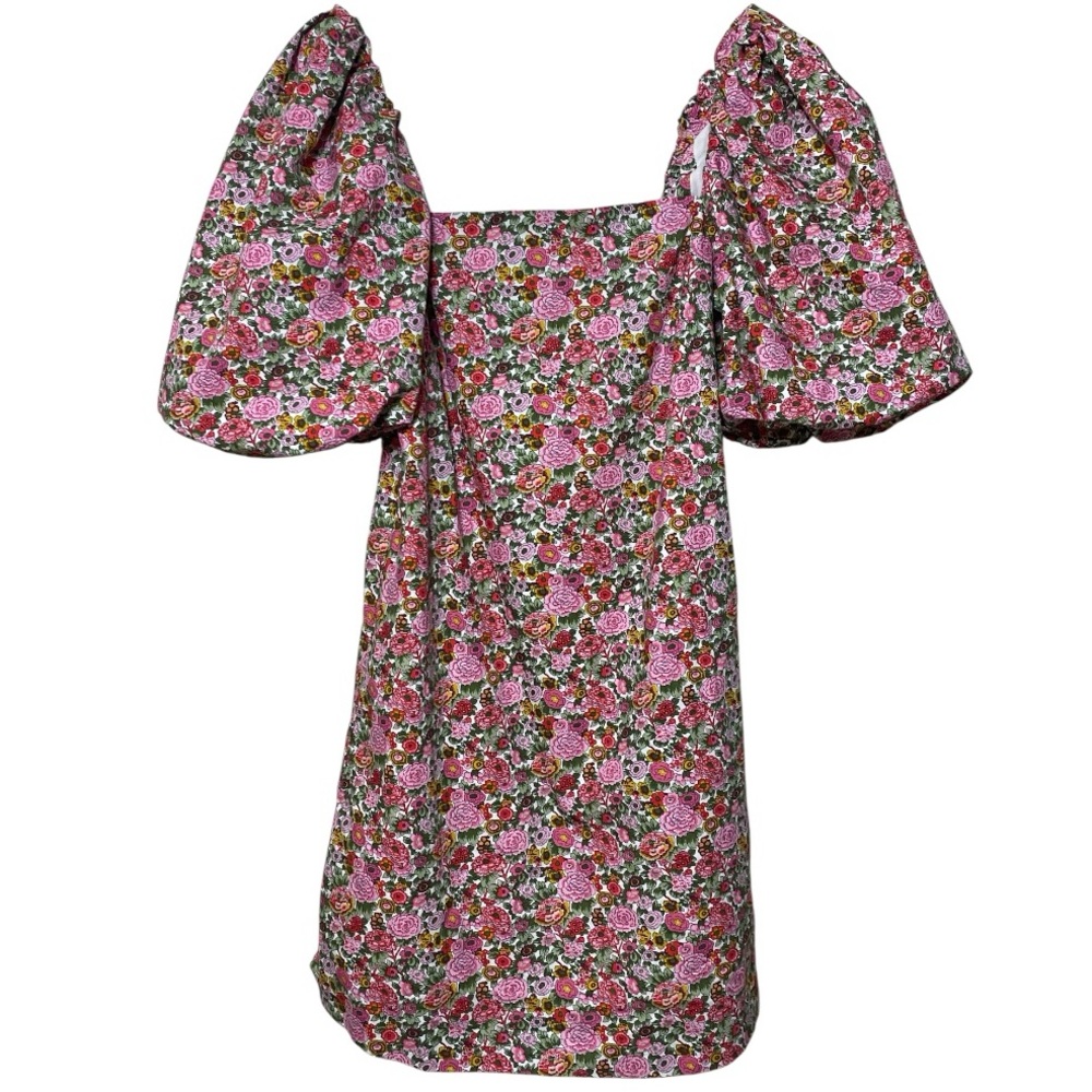 Mango Floral Mini Dress Puff Sleeve XS